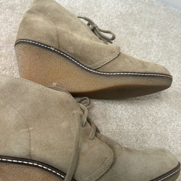 J.Crew Taupe Tan Suede Macallister Wedge Heel Ankle Boots Booties shoe Size? 6.5 - Picture 6 of 8